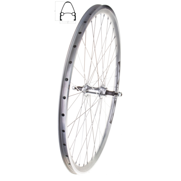 Koło tylne 26"obr. stożek srebrna/piasta alu /nakrętki/ rjx.